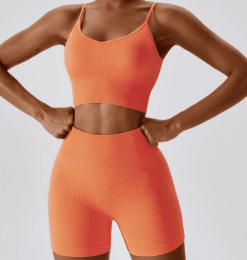 Seamless Knitted Thread Yoga Suit (Option: orange suit-L)