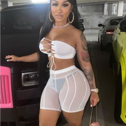 Lady Sexy Sheer Mesh High Waist Hip Lift Casual Pants (Option: White-S)