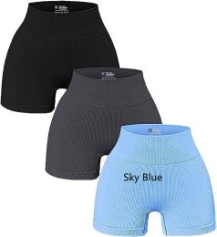 Women's Fashion Yoga Fitness Sports High Waist Workout Leggings (Option: Sky Blue-L)