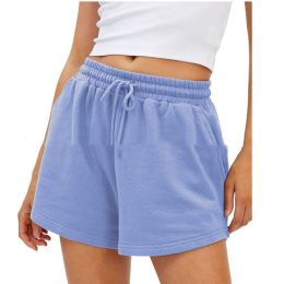 Women's Fashion Casual Exercise Elastic Running High Waist Shorts (Option: Sky Blue-L)