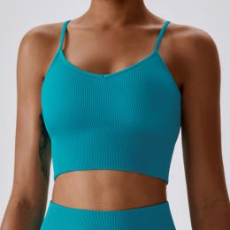 Seamless Knitted Thread Yoga Suit (Option: Peacock Blue Back-L)