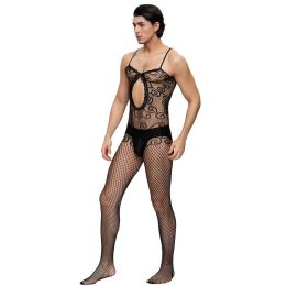 Muscle Elastic One-piece Hollow Temptation Men's One-piece Uniform (Option: G-One size)