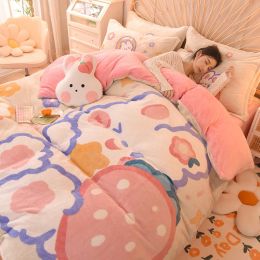 Cartoon Milk Flour Bed Set Of Four (Option: Happy Sheep-Fitted sheet style-1.8M)
