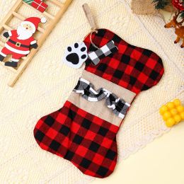 Christmas Decorations Linen Bone Pendant (Option: Red And Black Plaid Bone Socks)