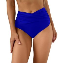 Women's Fashion Pure Color Thickened Conservative High Waist Durable Swimming Trunks (Option: Dark Blue-S)