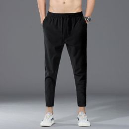 Men's Loose Fashion Ankle-length Pants (Option: Straight Black-M)
