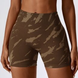 European And American Digital Printing Seamless Yoga Shorts (Option: Painted Brown-M)