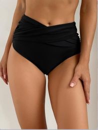 Women's Fashion Pure Color Thickened Conservative High Waist Durable Swimming Trunks (Option: Black-M)