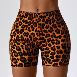 European And American Digital Printing Seamless Yoga Shorts (Option: Leopard Print Yellow-M)