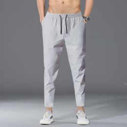 Men's Loose Fashion Ankle-length Pants (Option: Straight Gray-M)