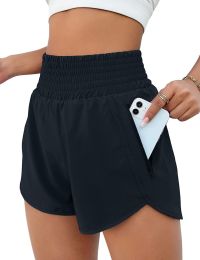 Women's Fashion High Top Sports Running Yoga Short Belt Lining (Option: Black-S)