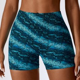 European And American Digital Printing Seamless Yoga Shorts (Option: Blue With Snake Texture-S)