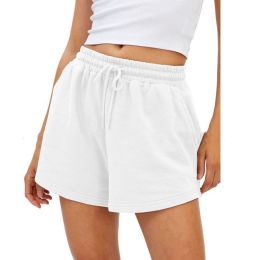 Women's Fashion Casual Exercise Elastic Running High Waist Shorts (Option: White-L)