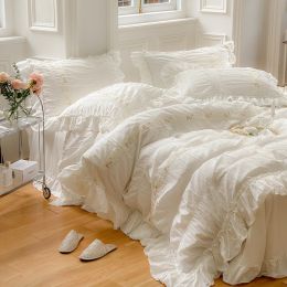 All Cotton Washed Bed Four-piece Ruffled Quilt Cover (Option: Pure cotton and graceful-D)