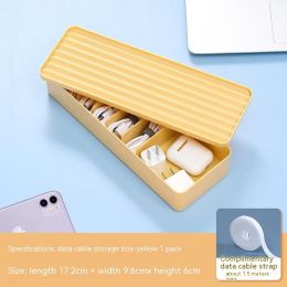 Portable Clear Covered Data Cable Storage Box Dustproof Charger Power Cord Cable Winder Desktop Organizing Box (Option: Yellow-Single Layer One Box One Cover)