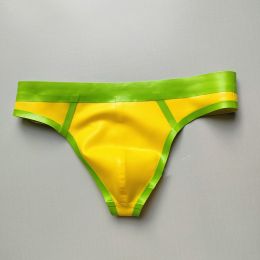 Natural Latex Men's Low Waist Underwear (Option: Yellow Green Edge-2XL)