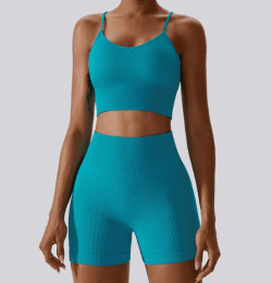 Seamless Knitted Thread Yoga Suit (Option: Peacock blue suit-L)