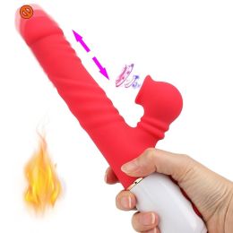 Heatable Tongue Licking Vibrator Sex Toys for Women G-spot Vagina Dildos Sucking Clitoral Stimulator Telescopic Dildo Vibrator (Color: Red)