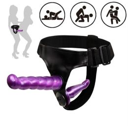 Double Penis Dual Ended Strapon Ultra Elastic Harness Belt Strap On Dildo Adult Sex Toys for Woman Couples Anal Soft Dildos (Color: purple)