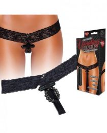 Hustler Crotchless Vibrating Lace Panties Beads Black M/L (SKU: TCN-HVP03-BK-ML)