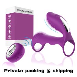 Semen lock ring silicone male vibrating penis ring sex toy (Color: purple)