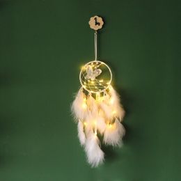 White Butterfly Dreamcatcher Wind Chimes Girl Room Decorative Pendant (Option: Baise With Light-15cm)
