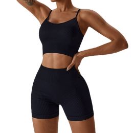 Seamless Knitted Thread Yoga Suit (Option: Black Suit-L)