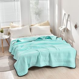 Pure Color Washed Air Conditioner Summer Cooling Thin Single Double Washable Quilt (Option: Water Green-100x150cm)