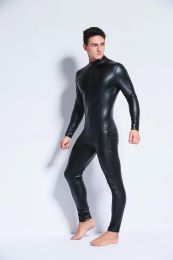 Size Men's Underwear Patent Leather Onesie (Option: Black-L)