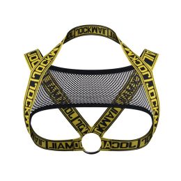 Men's Fashion Letter Fashion Shoulder Strap Mesh Iron Ring (Option: Yellow-LXL)