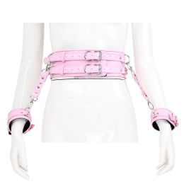 Men's And Women's Fashion Leather Handcuffs Girdle Tool (Color: pink)