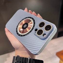 Laser Magnetic Ring Carbon Fiber Pattern Frosted Goggles Phone Case (Option: Far Peak Blue-Iphone14)