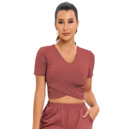Women's Fashion Sports V-neck T-shirt (Option: Light Red-L)