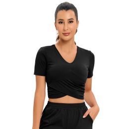 Women's Fashion Sports V-neck T-shirt (Option: Black-L)