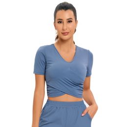 Women's Fashion Sports V-neck T-shirt (Option: Light Blue-L)