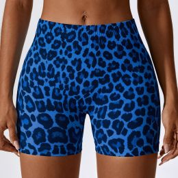 European And American Digital Printing Seamless Yoga Shorts (Option: Blue Leopard Pattern-L)