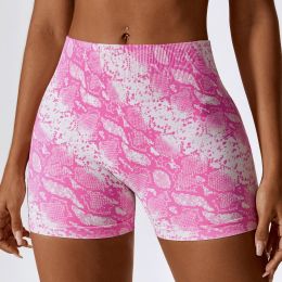European And American Digital Printing Seamless Yoga Shorts (Option: Pink Python-L)