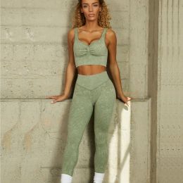 Women's Seamless Knitted Yoga Suit High Top Sports (Option: Olive Green Suit-M)