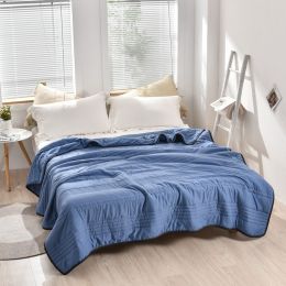Pure Color Washed Air Conditioner Summer Cooling Thin Single Double Washable Quilt (Option: Dark Blue-200x230)